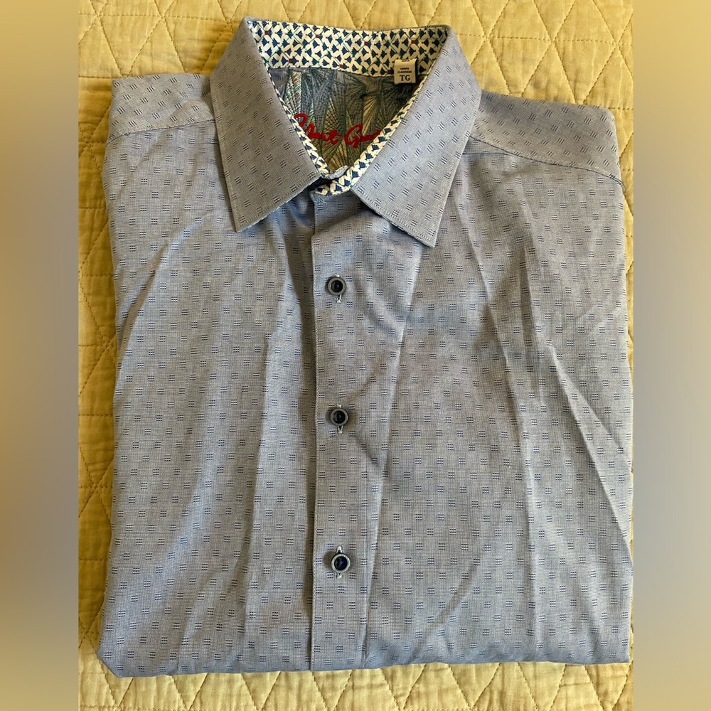 Robert Graham Woven Cotton Checkered Print Sport Shirt in Blue Size XL